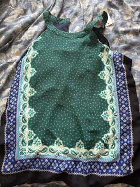LOFT Green and Blue Patterned Halter Tank Top